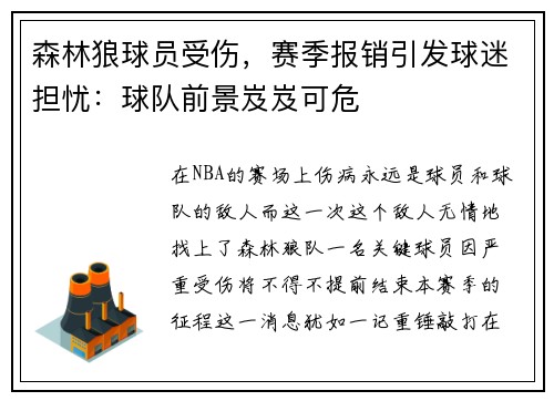 森林狼球员受伤，赛季报销引发球迷担忧：球队前景岌岌可危