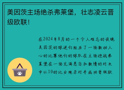 美因茨主场绝杀弗莱堡，壮志凌云晋级欧联！