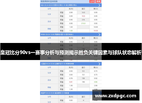 皇冠比分90vs一赛事分析与预测揭示胜负关键因素与球队状态解析