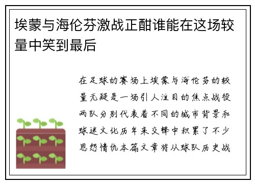 埃蒙与海伦芬激战正酣谁能在这场较量中笑到最后